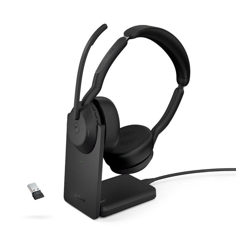 Jabra Evolve2 55 Stereo MS - met Link380 USB-A Dongle + Oplaadstandaard