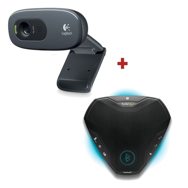 Logitech C270 webcam + Konftel Ego Bluetooth Speakerphone