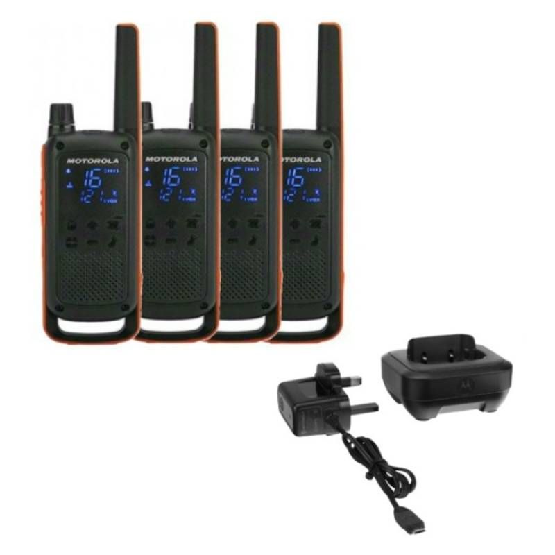 Motorola Talkabout T82 4-Pack + 4x Bureau Opladers