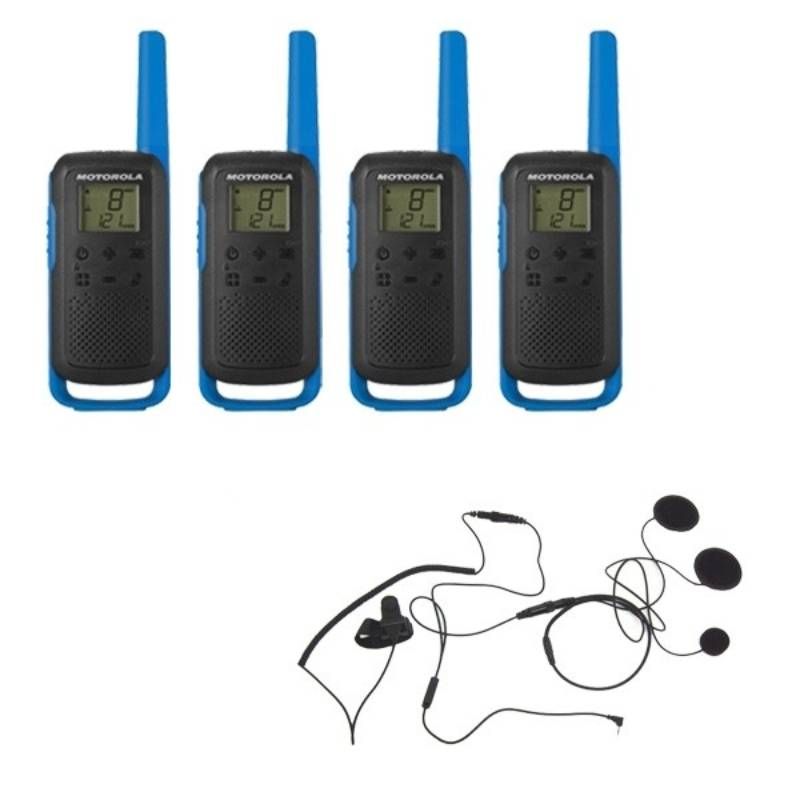 Motorola Talkabout T62 (Blauw) 4-Pack + 4x Gesloten helm headsets